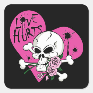 Love Hurts Skull Square Sticker