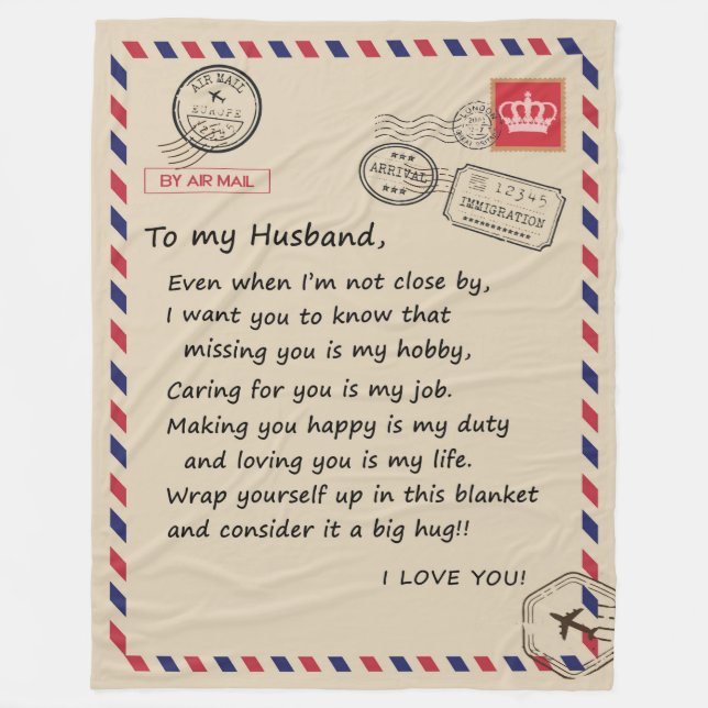 Love Husband | Letter To My Husband I Love You Fleece Blanket (Front)