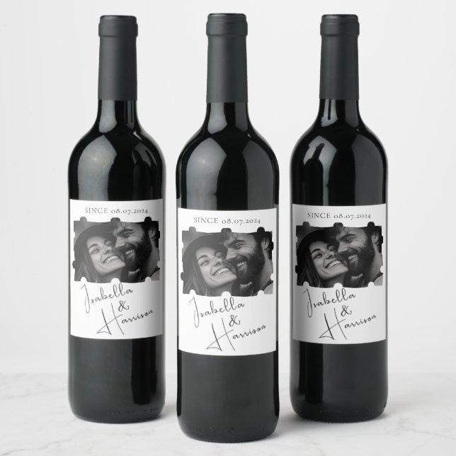 Love I Calligraphy Custom Puzzle Photo Collage Wine Label (Bottles)