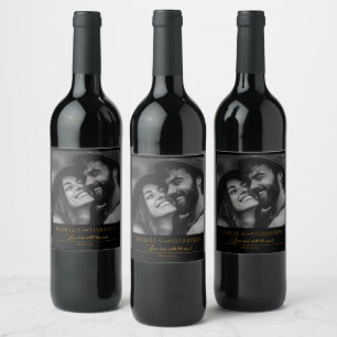 Love I Quote Couple Custom Photo Black and Gold Wine Label