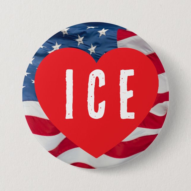 LOVE ICE HEART W/FLAG 3 INCH ROUND BUTTON (Front)
