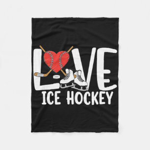 Love Ice Hockey Cute Skates Stick And Puck Sports Fleece Blanket