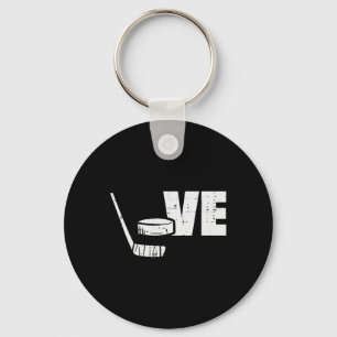 Love Ice Hockey Stick Puck Player Goalie Fans Men Keychain