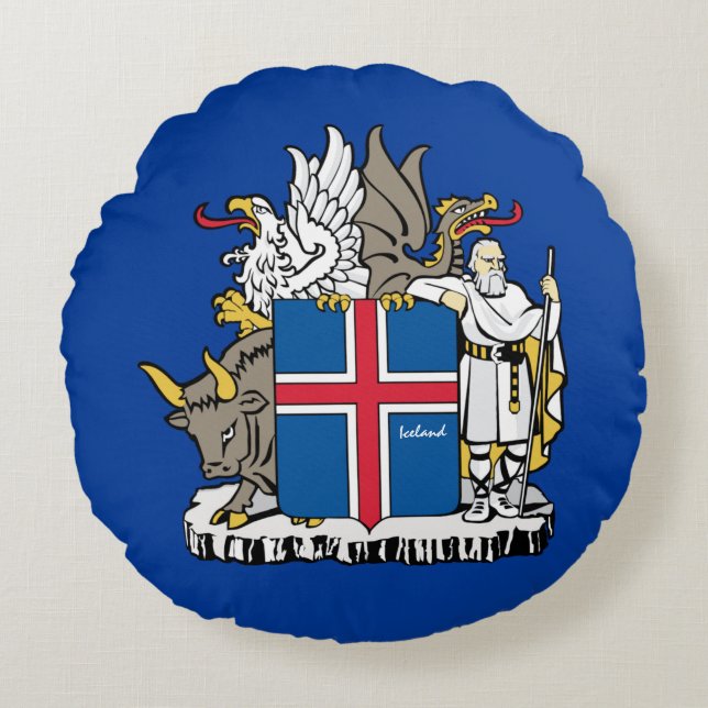 Love Iceland & Icelandic flag, emblem / holiday Round Pillow (Front)