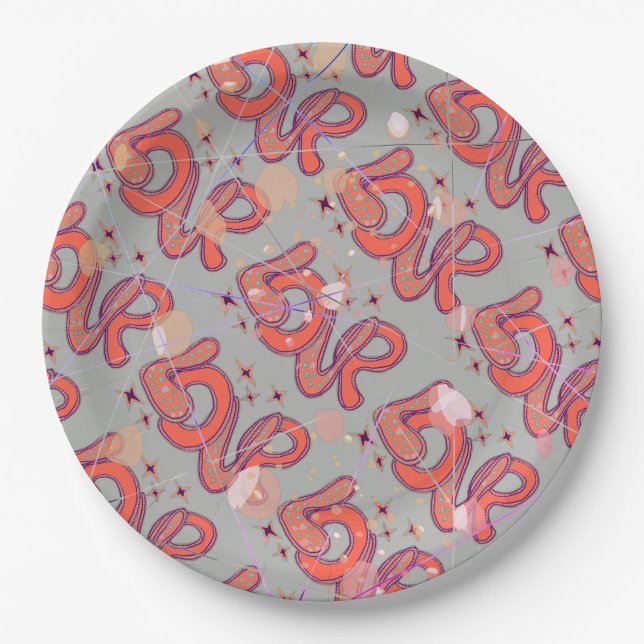 Love in 1960s style & confetti paper plate (Front)