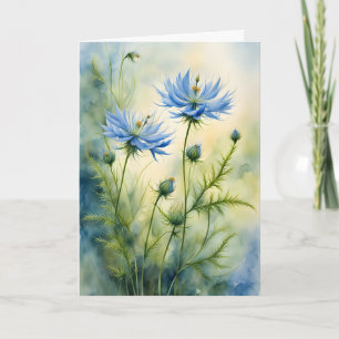 Love-in-a Mist Flower Watercolor Birthday Card