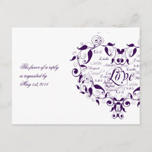 Love in Any Language in Purple RSVP Postcard