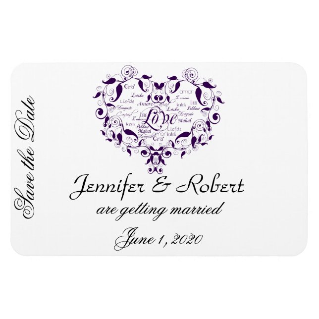 Love in Any Language in Purple Save the Date Magnet (Horizontal)