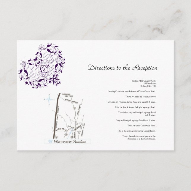 Love in Any Language in Purple Wedding Directions Enclosure Card (Front)
