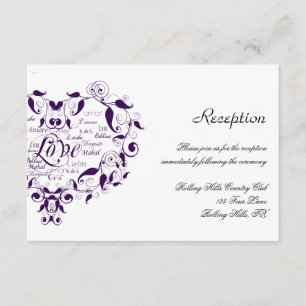 Love in Any Language in Purple Wedding Reception Enclosure Card