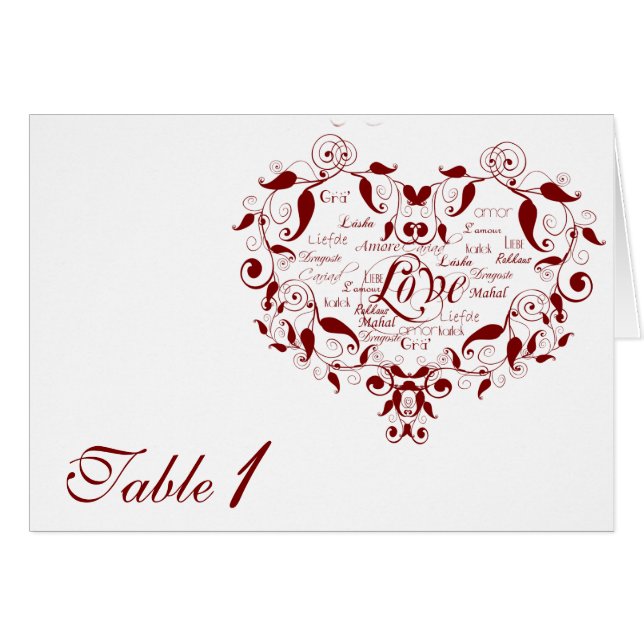 Love in Any Language in Red Table Number card (Front Horizontal)