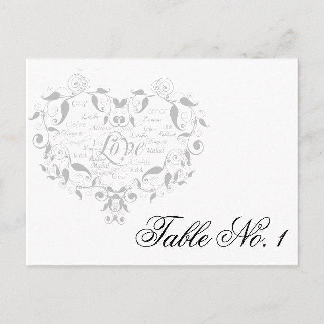 Love in Any Language in Silver Table Number Postcard (Front)