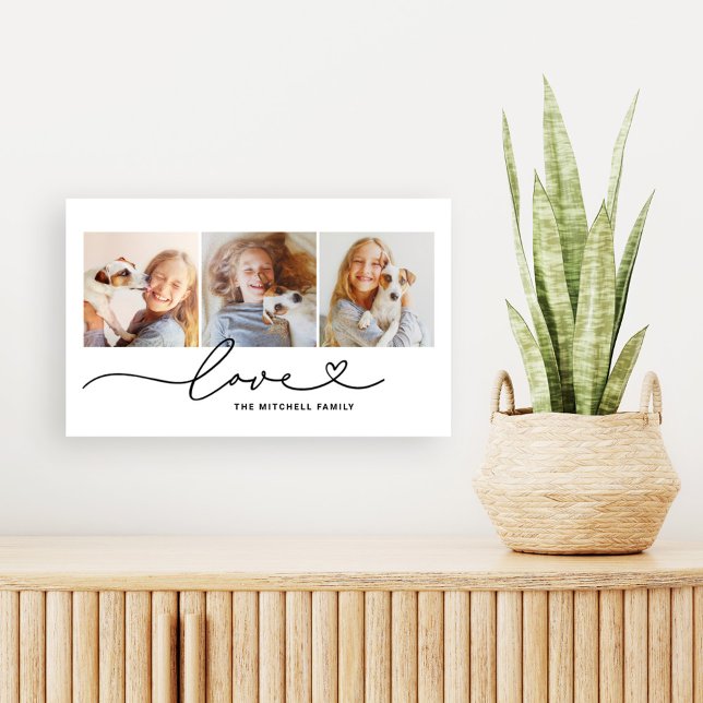Love in Black Heart Script Custom Photo Collage Canvas Print (Creator Uploaded)