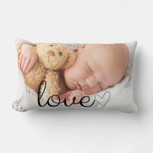 Love in Black Script & Heart Custom Photo Pillow