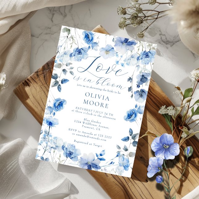 Love in Bloom Blue Wildflower Boho Bridal Shower  Invitation (Creator Uploaded)