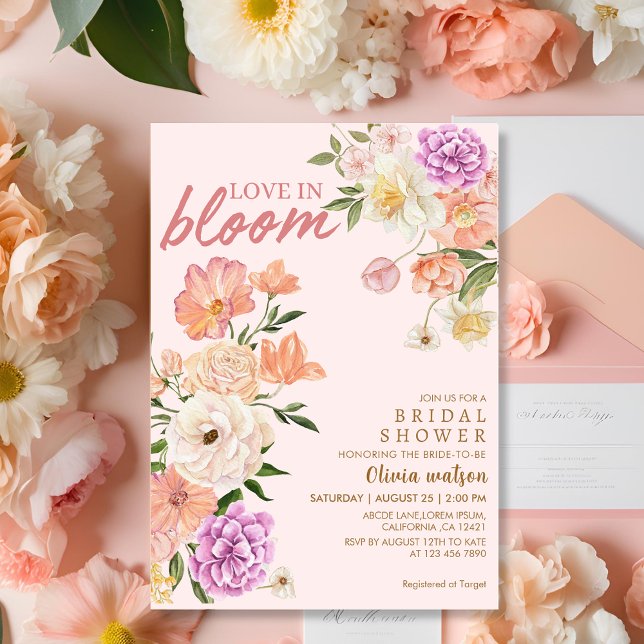 Love in bloom blush pink floral bridal shower invitation (Creator Uploaded)
