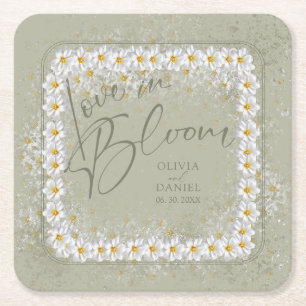 Love in Bloom Boho White Floral Square Paper Coaster