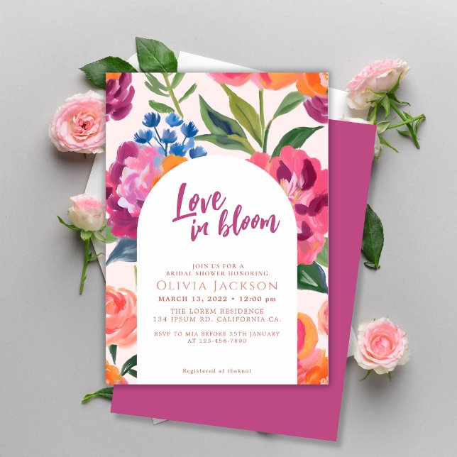 Love in bloom Bold floral Colourful bridal shower Invitation (Creator Uploaded)