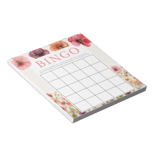 Love in Bloom Bridal Shower 40 Bingo Sheets Notepad (Angled)