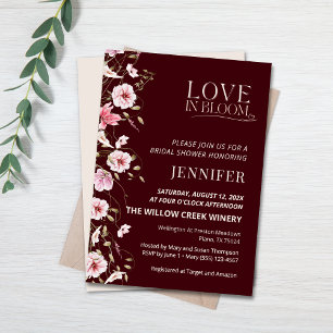 Love in Bloom Burgundy Floral Bridal Shower  Invitation