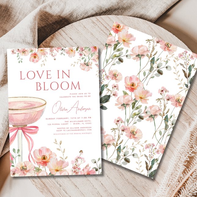 Love in Bloom Champagne Pink Bow Bridal Shower Invitation (Creator Uploaded)
