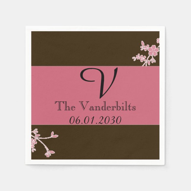 Love in Bloom Cherry Blossom Monogram Wedding Napkin (Front)