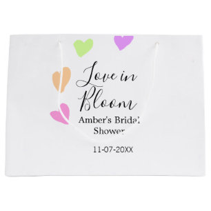 Love in Bloom colourful heart bridal shower name d Large Gift Bag