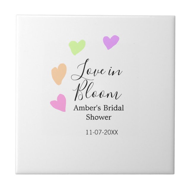 Love in Bloom colourful heart bridal shower name d Tile (Front)
