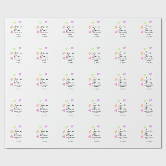 Love in Bloom colourful heart bridal shower name d Wrapping Paper (Flat)