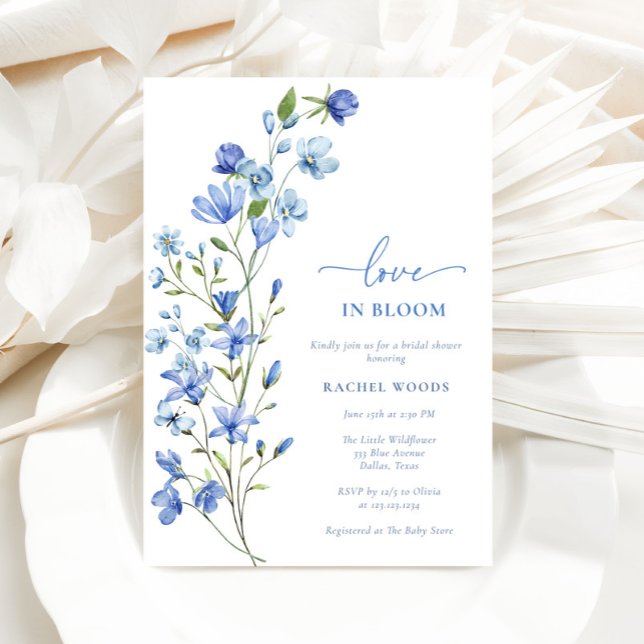 Love In Bloom Dusty Blue Wildflower Bridal Shower Invitation (Creator Uploaded)