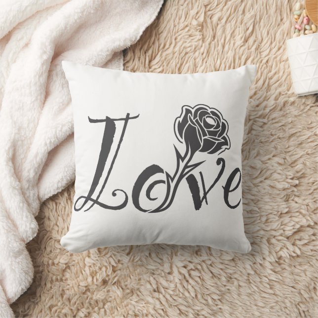 Love in Bloom: Elegant Typography with a Rose Throw Pillow (Blanket)