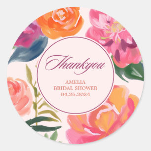 Love in bloom floral Bridal Shower thankyou Classic Round Sticker