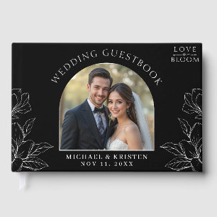 Love in Bloom Floral Photo Wedding Black Guest Book