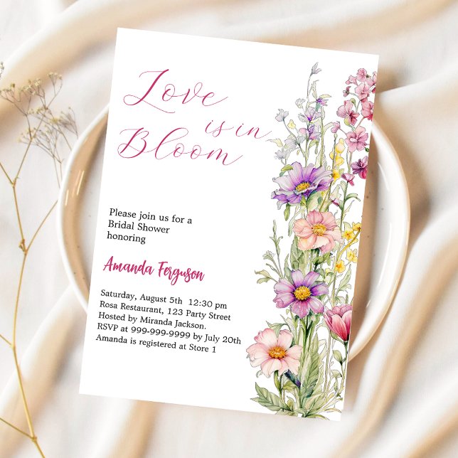 Love in bloom floral pink purple Bridal Shower Invitation (Creator Uploaded)
