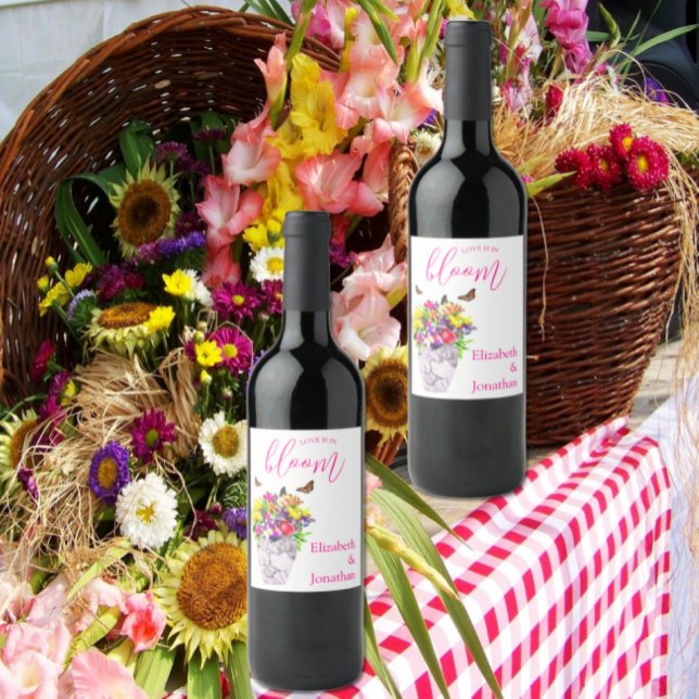 Love In Bloom Floral Wedding Wine Label (Creator Uploaded)