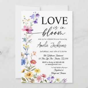 Love in bloom floral wildflowers bridal shower invitation