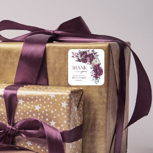 Love in Bloom Flowers Burgundy Cream Bridal Shower Square Sticker