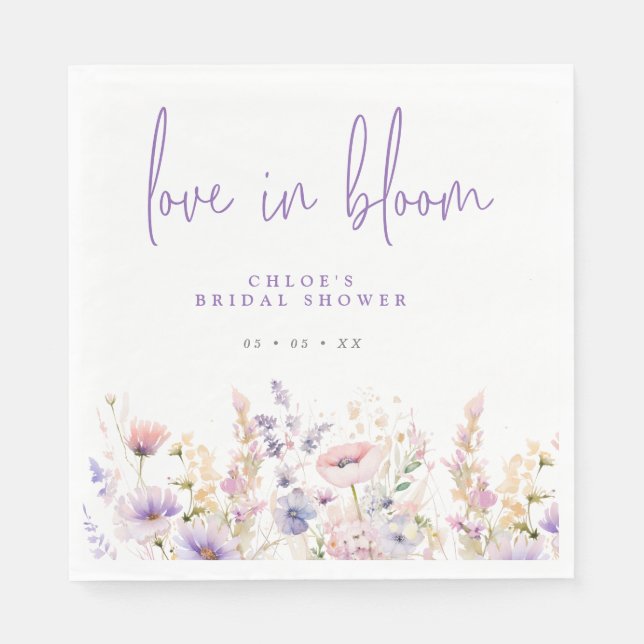 Love in Bloom Lilac Wild Flowers Bridal Shower Napkin (Front)
