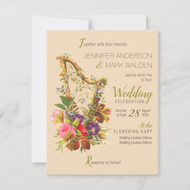 Love in bloom Music related CC0318 Floral Wedding  Invitation (Front)