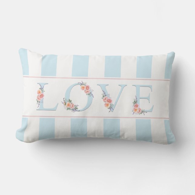 Love in Bloom Pastel Stripes Lumbar Pillow (Front)