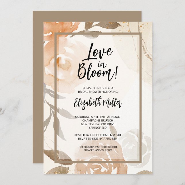 Love in Bloom Peach Floral Bridal Shower Invitation (Front/Back)