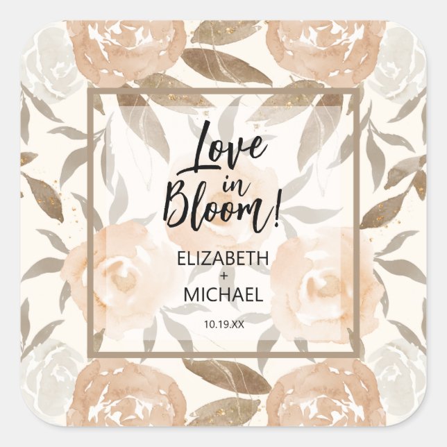 Love in Bloom Peach Floral Square Sticker (Front)
