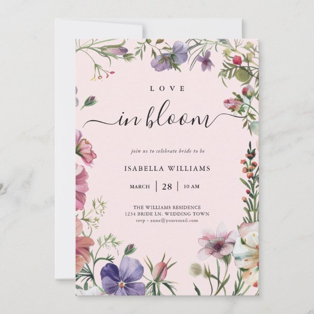 Love in Bloom Pink Floral Bridal Shower Invitation (Front)