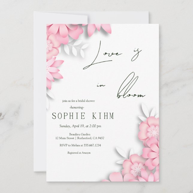 Love In Bloom Pink Floral Bridal Shower Invitation (Front)