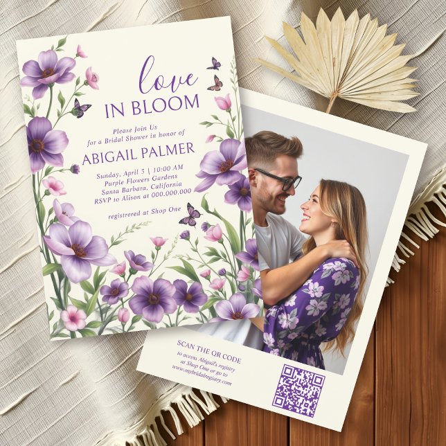 Love in Bloom purple flowers bridal shower  Invitation (Creator Uploaded)
