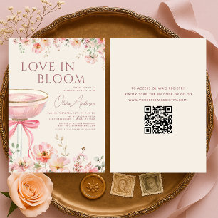 Love in Bloom QR Code Champagne Bow Bridal Shower Invitation