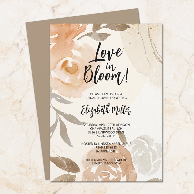 Love in Bloom Rustic Peach Flowers Bridal Shower Invitation (Creator Uploaded)