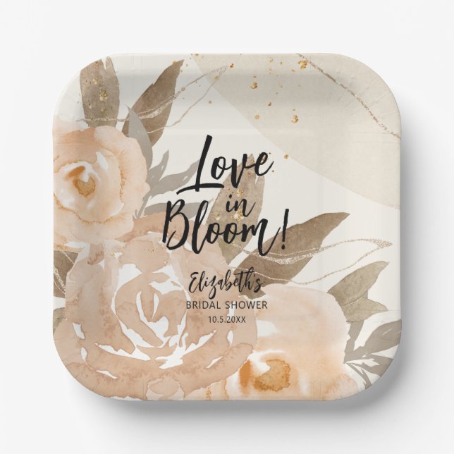 Love in Bloom Rustic Peach Flowers Paper Plate (Front)