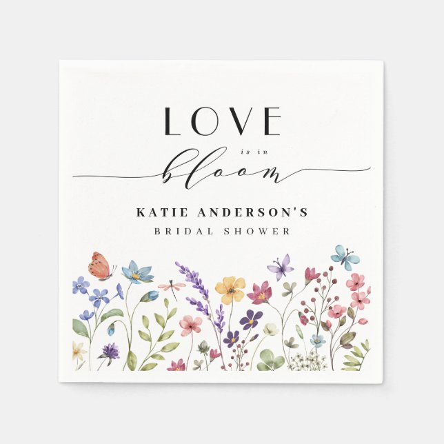 Love in Bloom Spring Summer Floral Bridal Shower Napkin (Front)