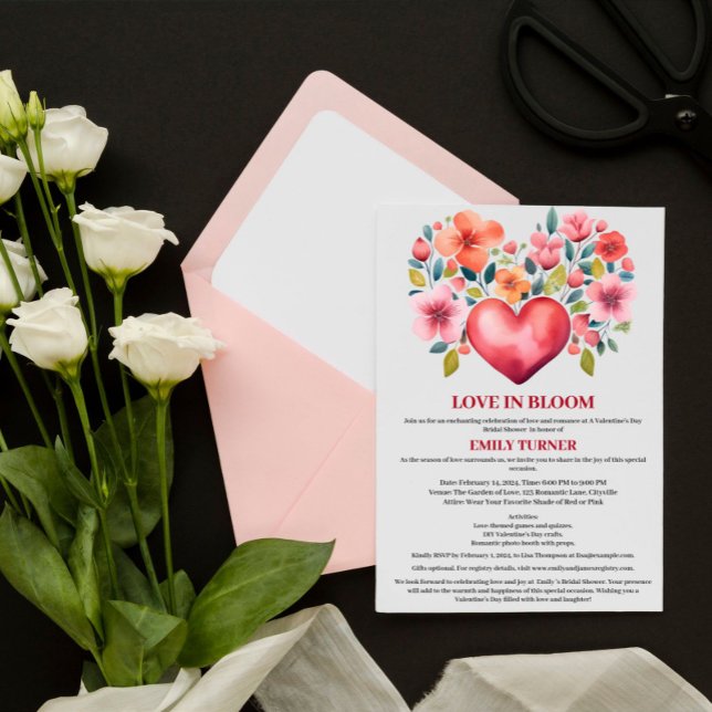 Love In Bloom Valentine Theme Bridal Shower Invitation (Creator Uploaded)